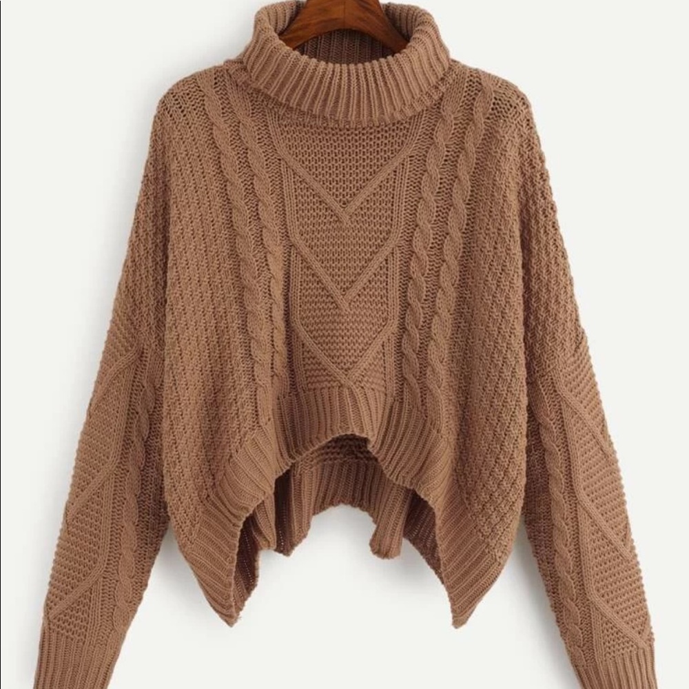 Cropped camel knit sweater